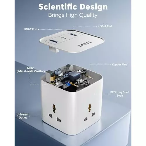 FEDUS Surge Protector 9.8 ft Cable Length 2500 W USB Port Type A & C 3 Way Polycarbonate