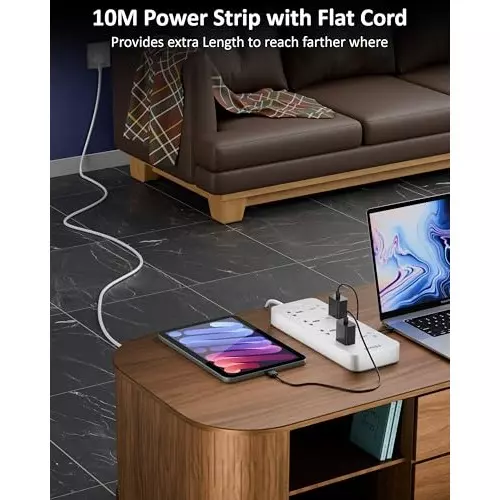 FEDUS Extension Board Cord 10 m Cable Length 2500 W 8 Universal Sockets with MOV, OLP Protection 3 Core