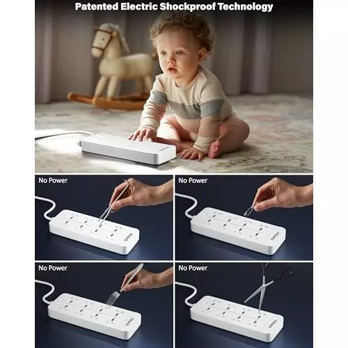 FEDUS Extension Board Cord 10 m Cable Length 2500 W 8 Universal Sockets with MOV, OLP Protection 3 Core