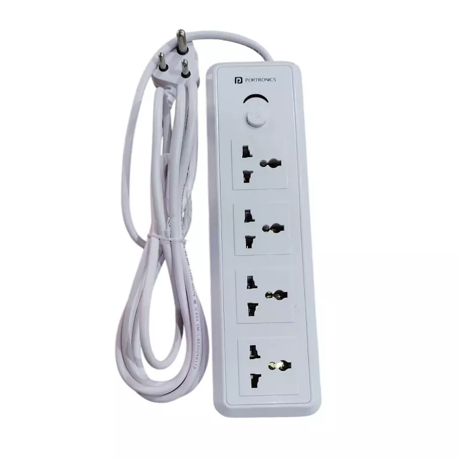 Portronics Power Plate 11 1500W 4 Sockets White Power Cable Extension Boards