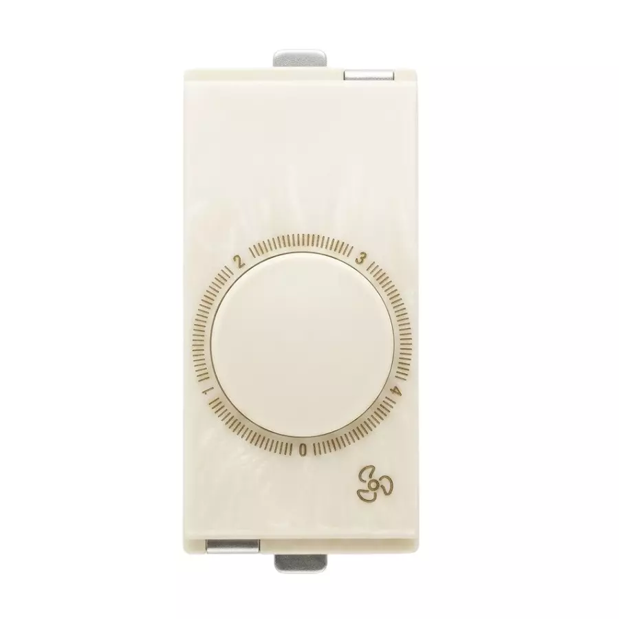 Goldmedal Curve Full Rotary 4 Step Speed Fan Regulator White Jazz 240 V 1 Module Plastic for Commecial and Industrial Use, 101050
