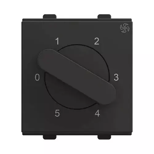 Polycab Etira Fan Regulator 5-Step Rotary (360°) Manual Speed Control Dark Black 2 Module Polycarbonate for Industrial & Commercial Use