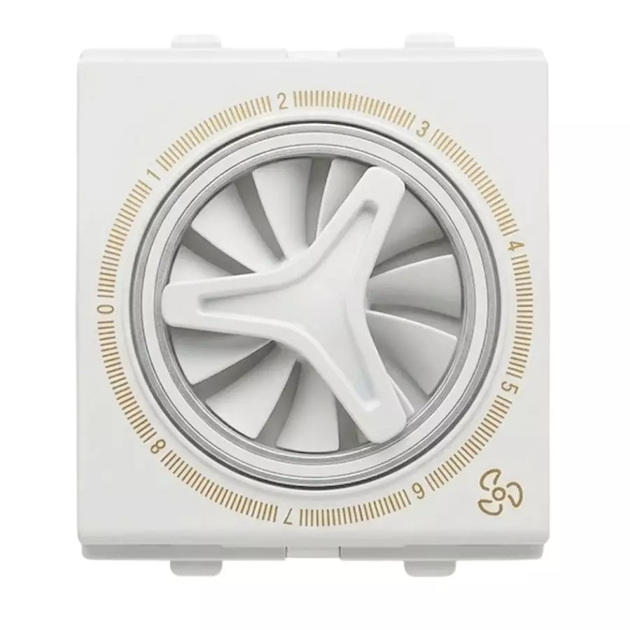 Goldmedal Curve Full Rotary 8 Step Speed Fan Regulator White Jazz 240 V 2 Module Plastic for Commecial and Industrial Use, 102049