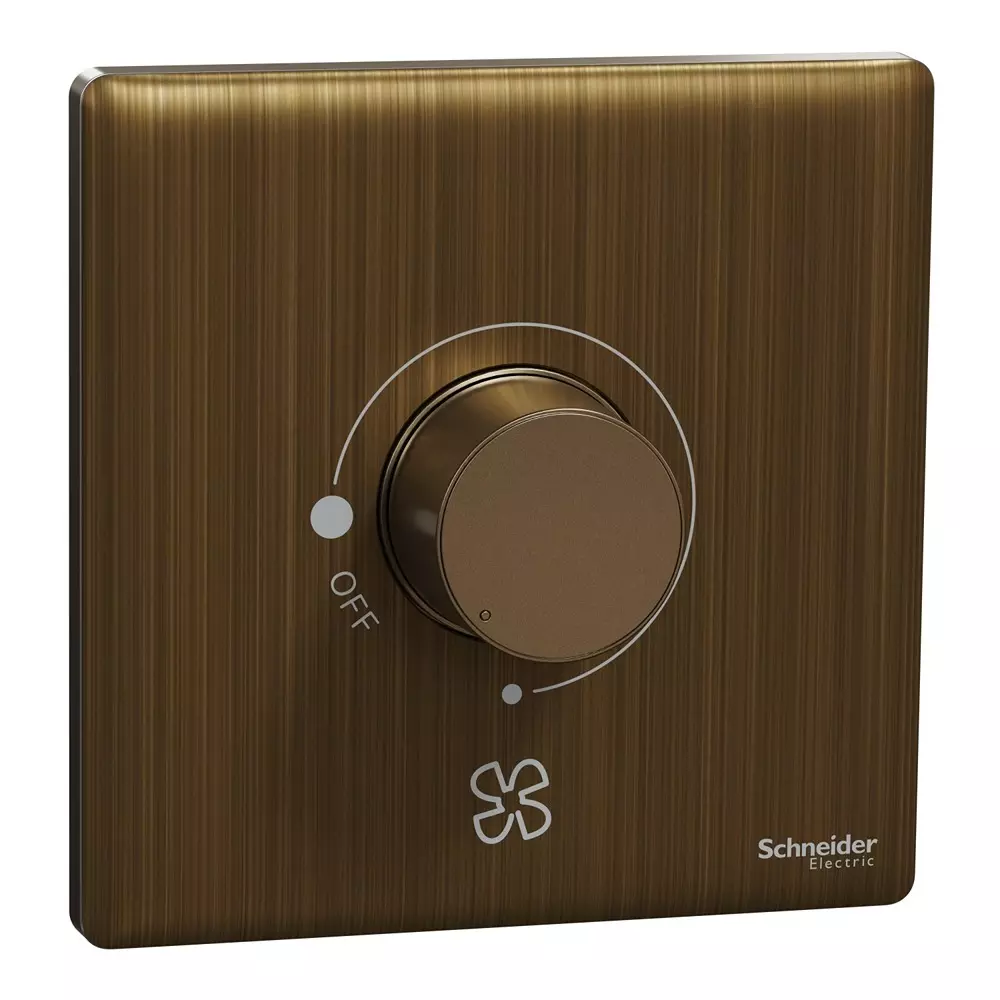 Schneider Electric Unica X Series 5 Steps Fan Regulator 360° Antique Brass Color 220-240 V Operational Voltage and 1 Module, NUX31FR350_AB
