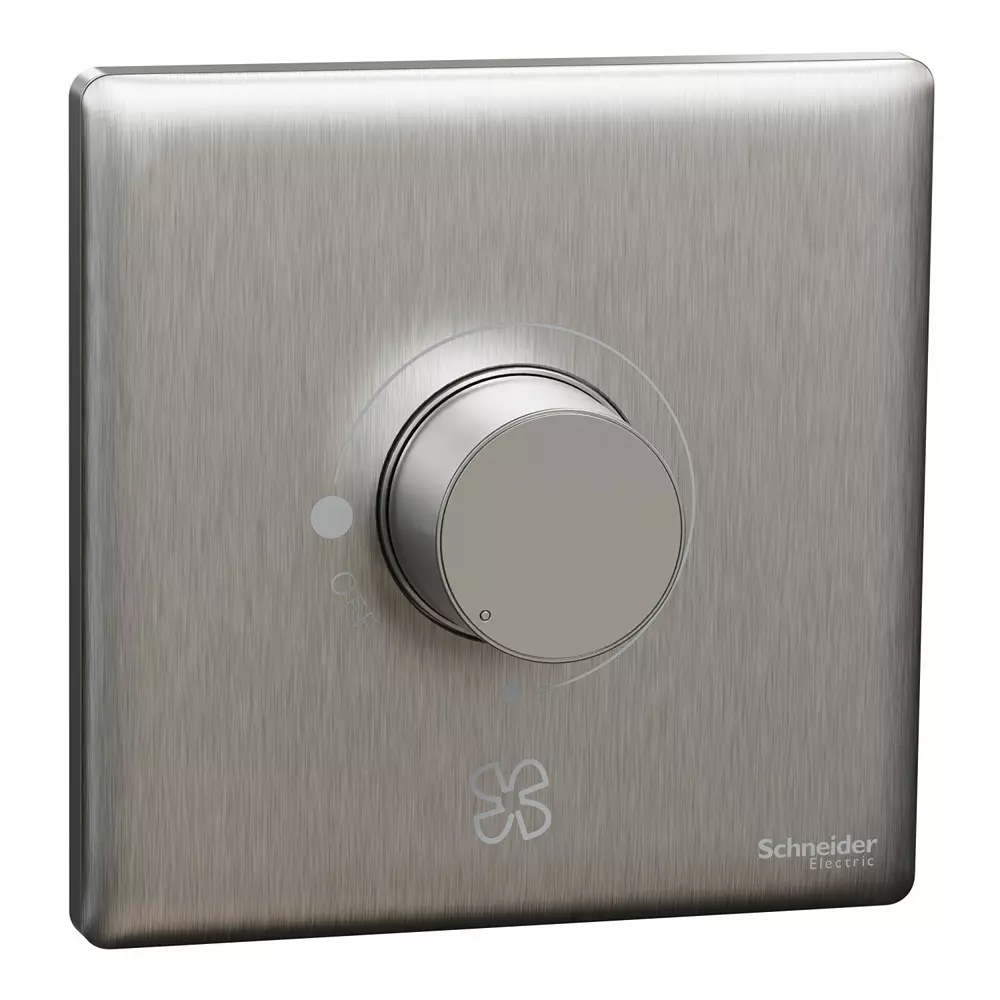Schneider Electric Unica X Series 5 Steps Fan Regulator 360° Stainless Steel Color 220-240 V Operational Voltage and 1 Module, NUX31FR350_SS