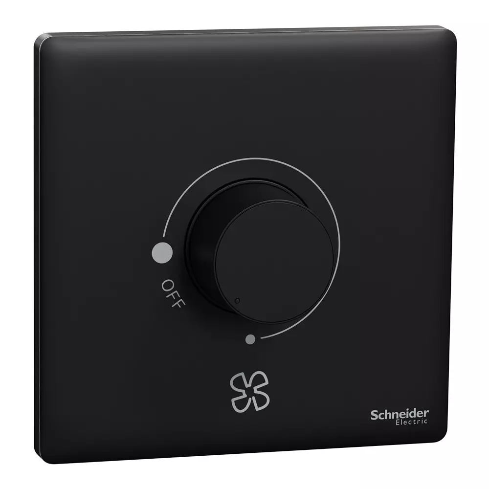 Schneider Electric Unica X Series 5 Steps Fan Regulator 360° Jet Black Color 220-240 V Operational Voltage and 1 Module, NUX31FR350_JB