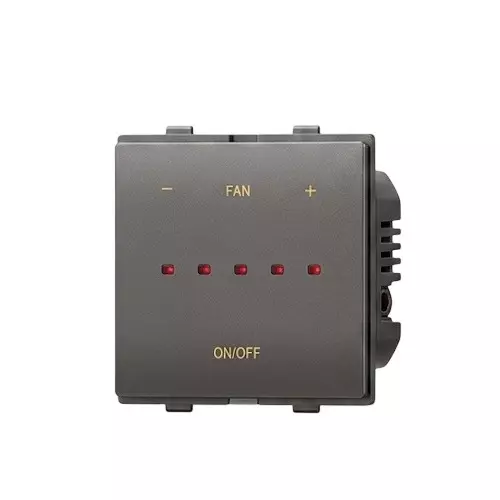 Goldmedal Nixon 4 Step Speed Fan Regulator 160-240 V 100 W Titanium Grey 2 Module Plastic for Commecial and Industrial Use, 102636#