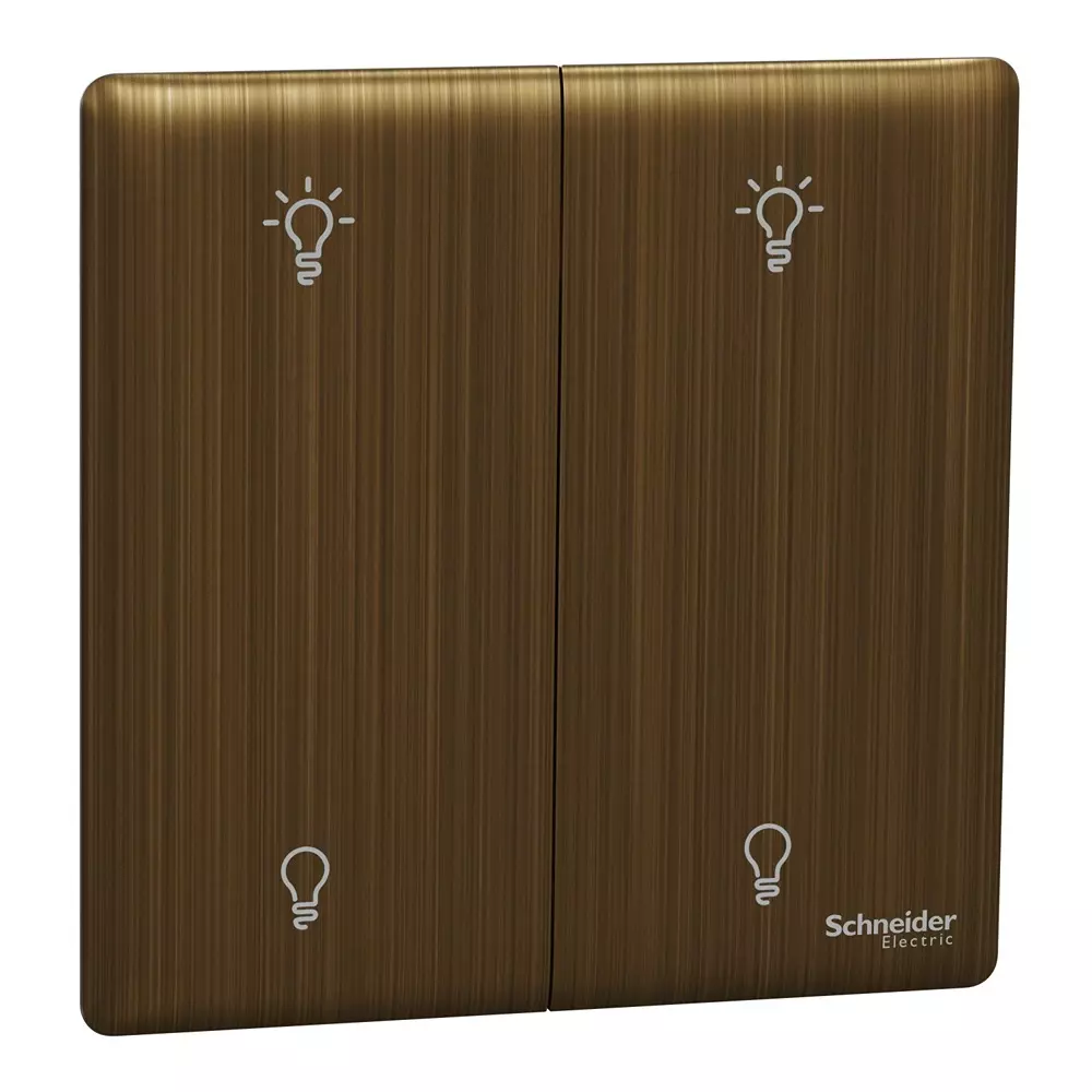 Schneider Electric Unica X Series Universal Push Button Dimmer Antique Brass Color 2 Gang and 250 W Power Rating, NUX32RUD250_AB