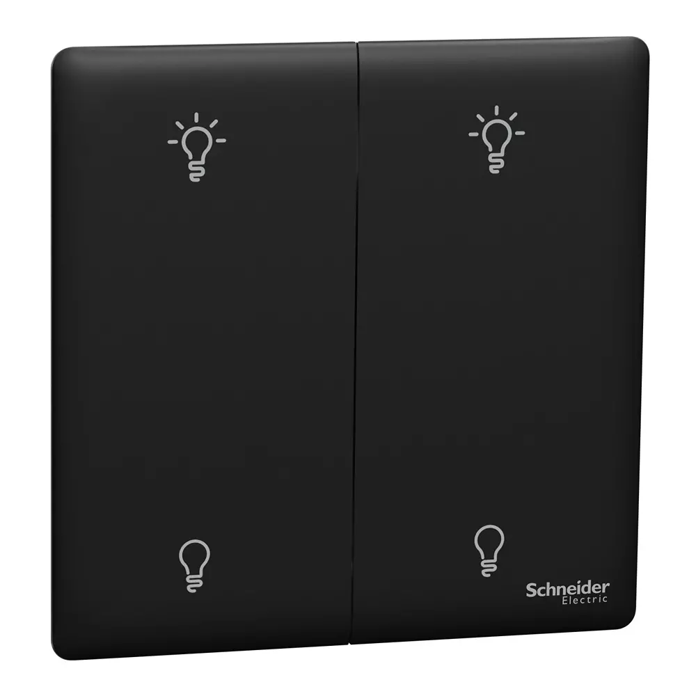 Schneider Electric Unica X Series Universal Push Button Dimmer Jet Black Color 2 Gang and 250 W Power Rating, NUX32RUD250_JB