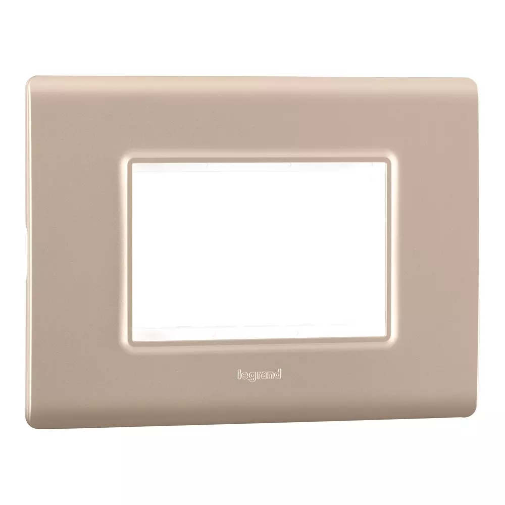Legrand Cover Plate with Support Frame Allzy Aluminium Champagne 3 Module, 6813 46 (Pack of 10)