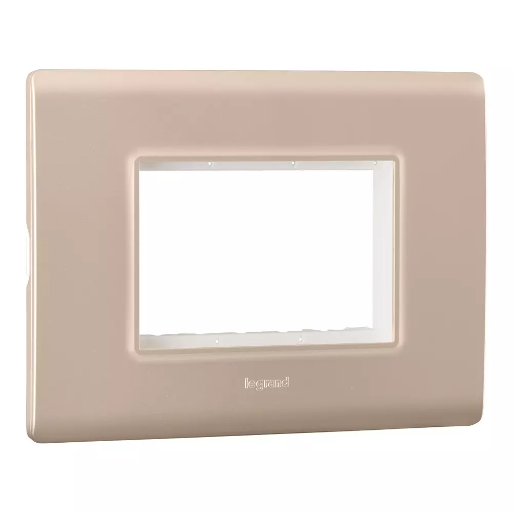 Legrand Cover Plate with Support Frame Allzy Aluminium Champagne 3 Module, 6813 46 (Pack of 10)