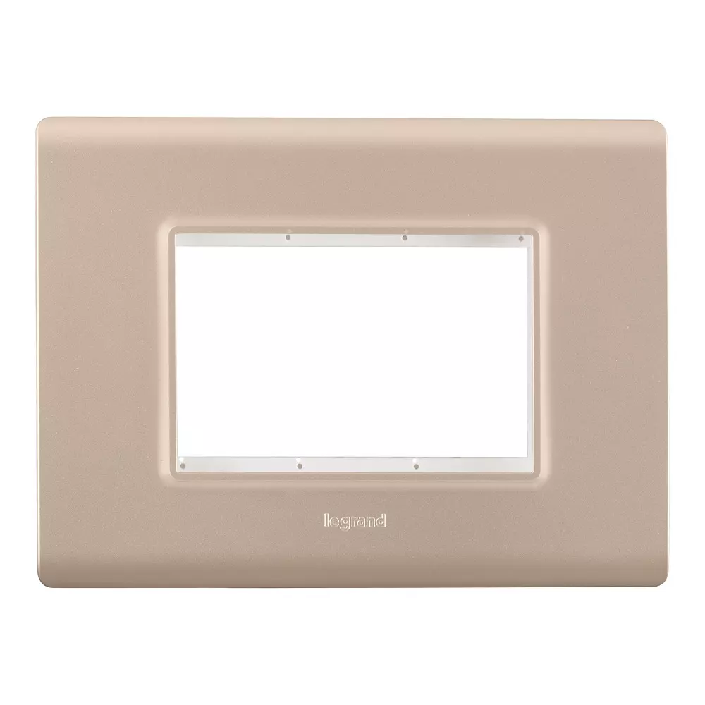 Legrand Cover Plate with Support Frame Allzy Aluminium Champagne 3 Module, 6813 46 (Pack of 10)