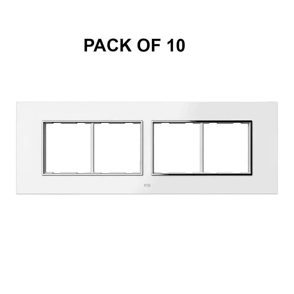 K9 Euro Cover Plate With Base Frame Silver Border Iris Chrome 8 Module (Horizontal) White, 9185 (Pack of 10)