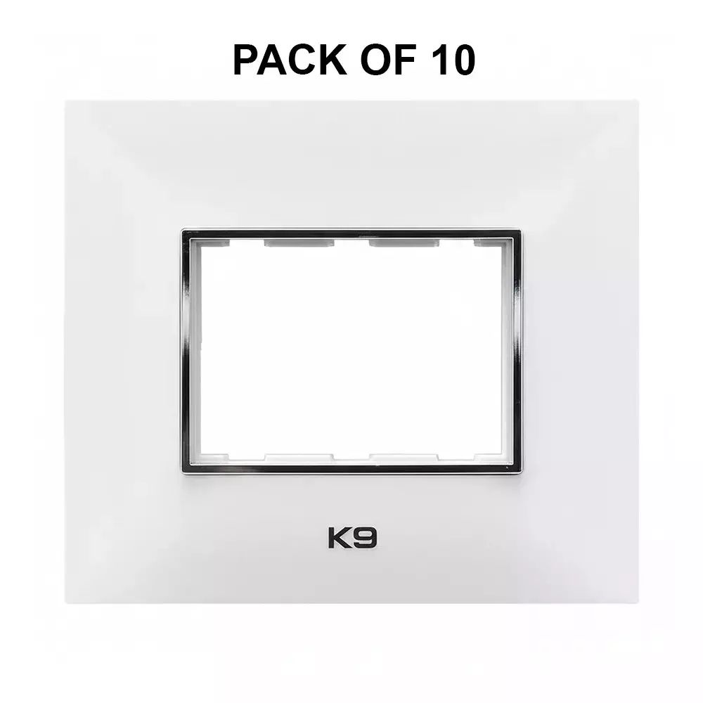K9 Euro Cover Plate With Base Frame I-Wood Chrome 3 Module White, 9503 (Pack of 10)