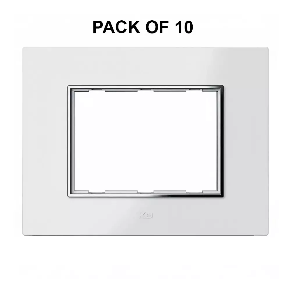 K9 Euro Cover Plate With Base Frame Silver Border Iris Chrome 3 Module White, 9182 (Pack of 10)