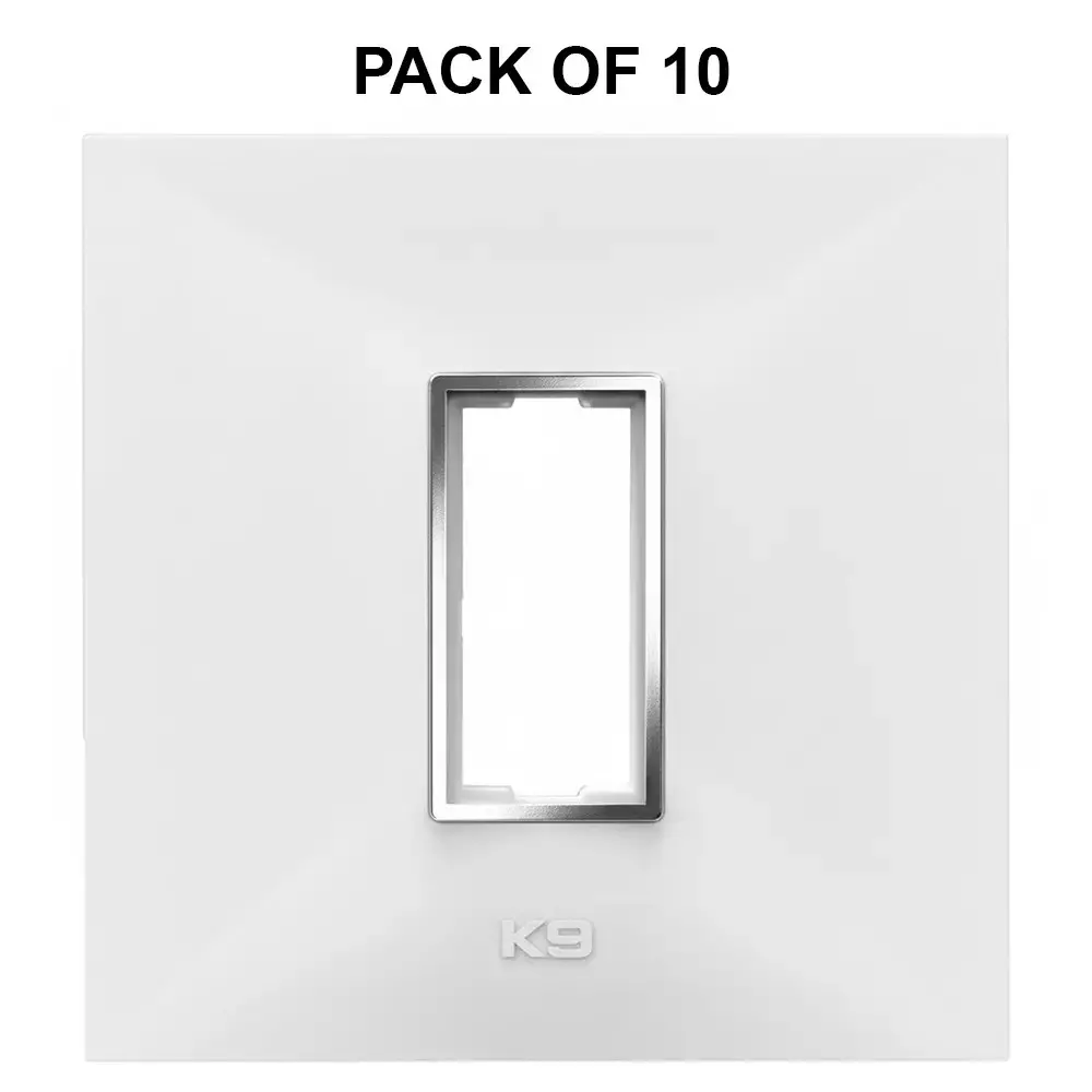 K9 Euro Cover Plate With Base Frame I-Wood Chrome 1 Module White, 9501 (Pack of 10)