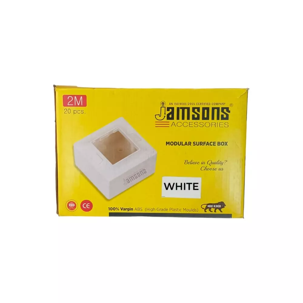 JAMSONS Surface Box with Plate 2 Module Vargin ABS White Color, JM-055 (Pack of 20)