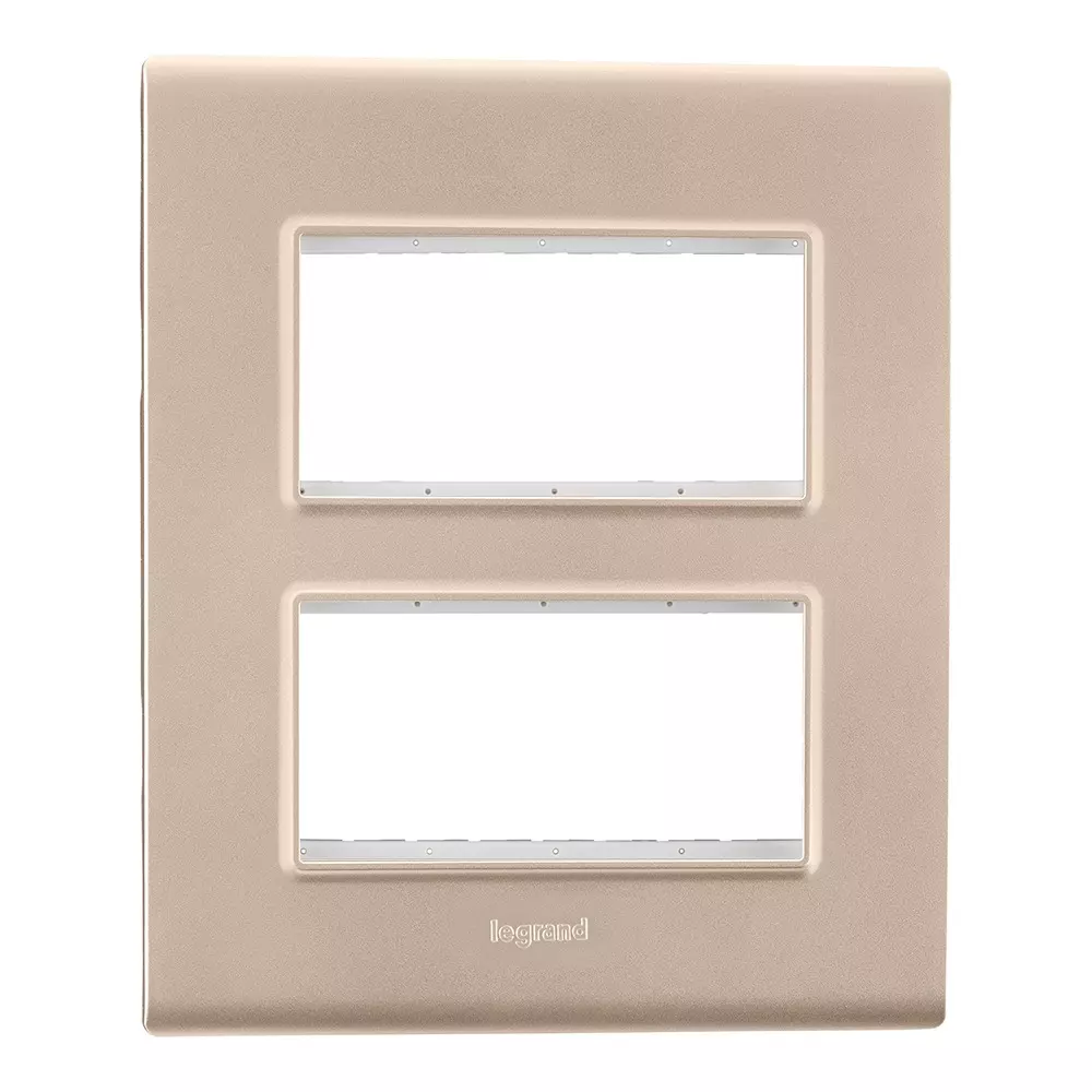 Legrand Cover Plate with Support Frame Allzy Aluminium Champagne 2*4 Module Vertical, 6813 50 (Pack of 5)