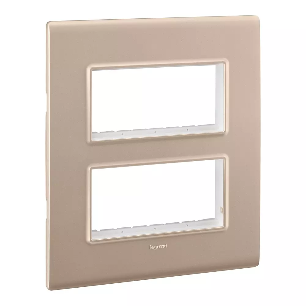 Legrand Cover Plate with Support Frame Allzy Aluminium Champagne 2*4 Module Vertical, 6813 50 (Pack of 5)