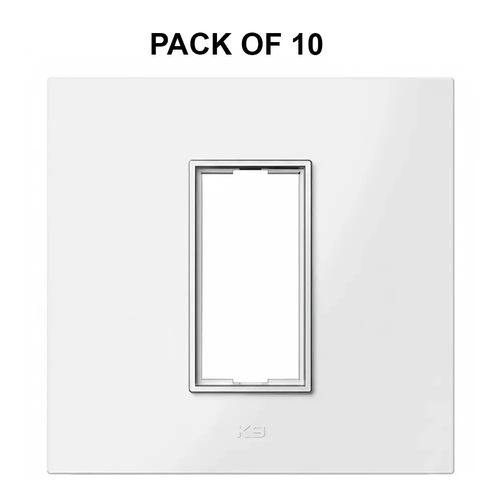 K9 Euro Cover Plate With Base Frame Silver Border Prism 1 Module White, 9521 (Pack of 10)