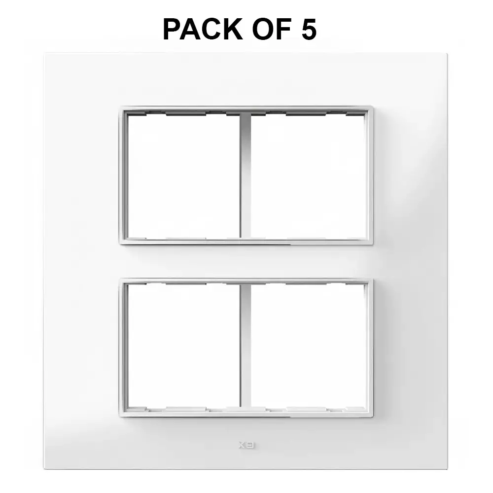 K9 Euro Cover Plate With Base Frame Silver Border Prism 8 Module (Square) White, 9527 (Pack of 5)