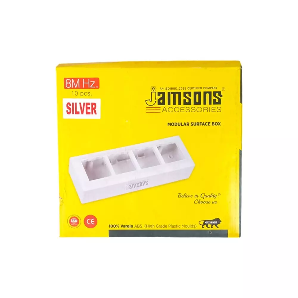 JAMSONS Surface Box with Plate 8 Module Vargin ABS Silver Line Color, JM-059 (Pack of 10)