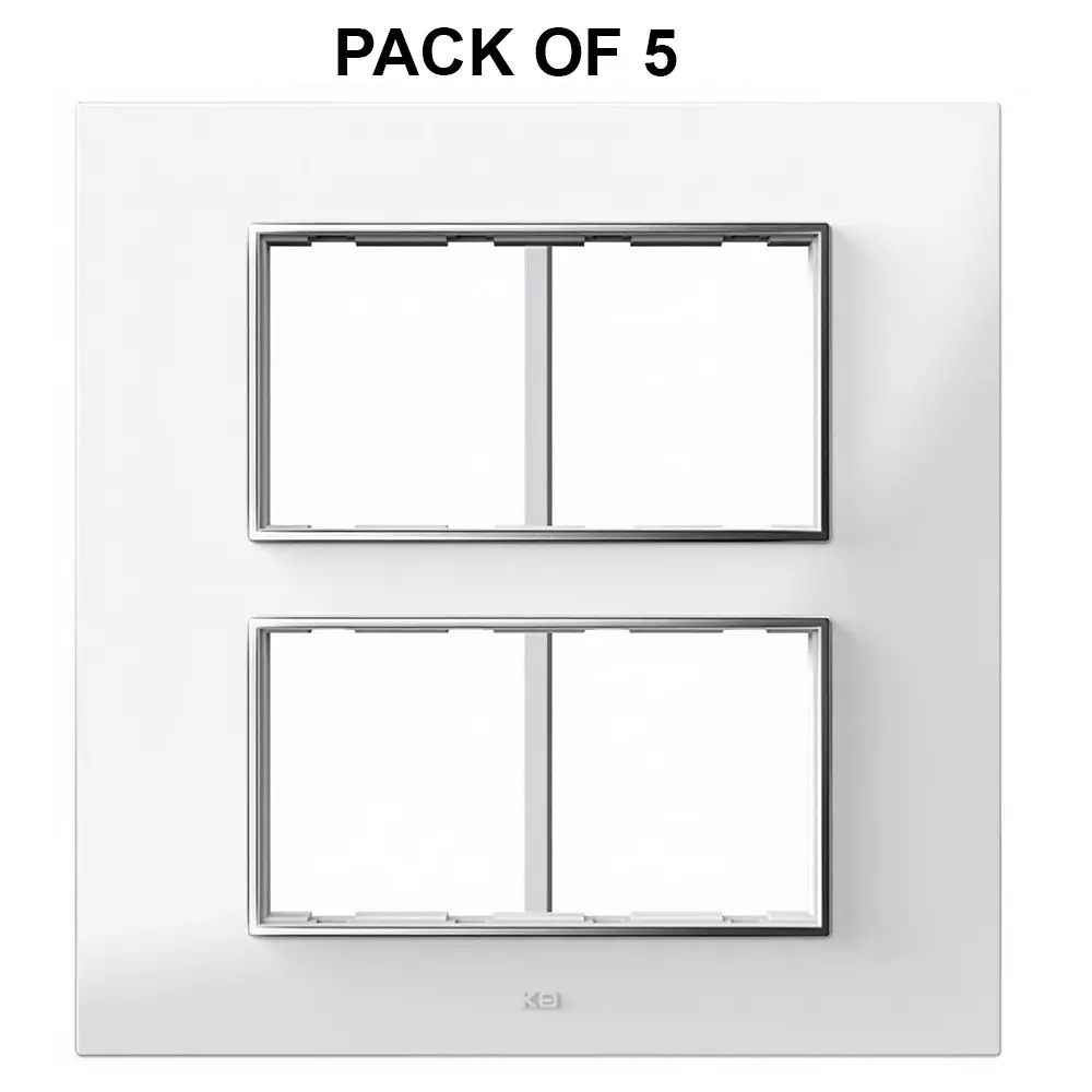 K9 Euro Cover Plate With Base Frame Silver Border Iris Chrome 8 Module (Square) White, 9186 (Pack of 5)