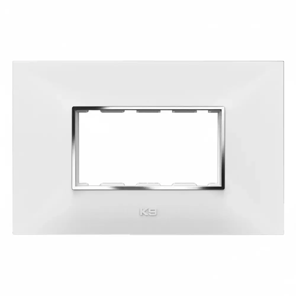 K9 Euro Cover Plate With Base Frame I-Wood Chrome 4 Module White, 9504 (Pack of 10)