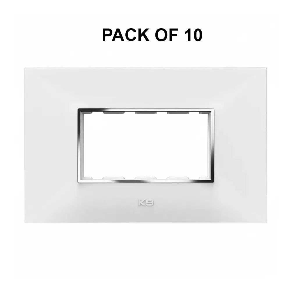 K9 Euro Cover Plate With Base Frame I-Wood Chrome 4 Module White, 9504 (Pack of 10)