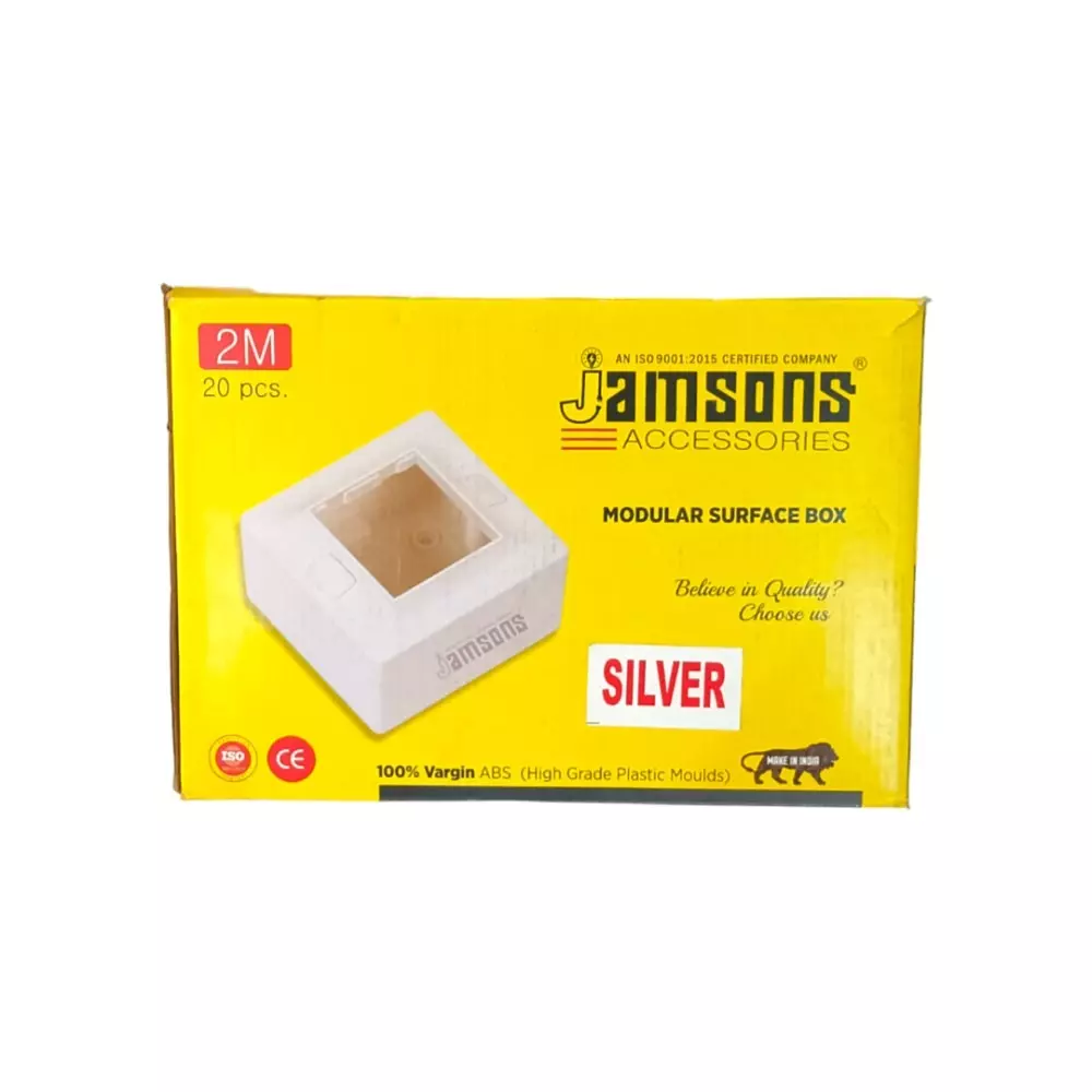 JAMSONS Surface Box with Plate 2 Module Vargin ABS Silver Line Color, JM-055 (Pack of 20)
