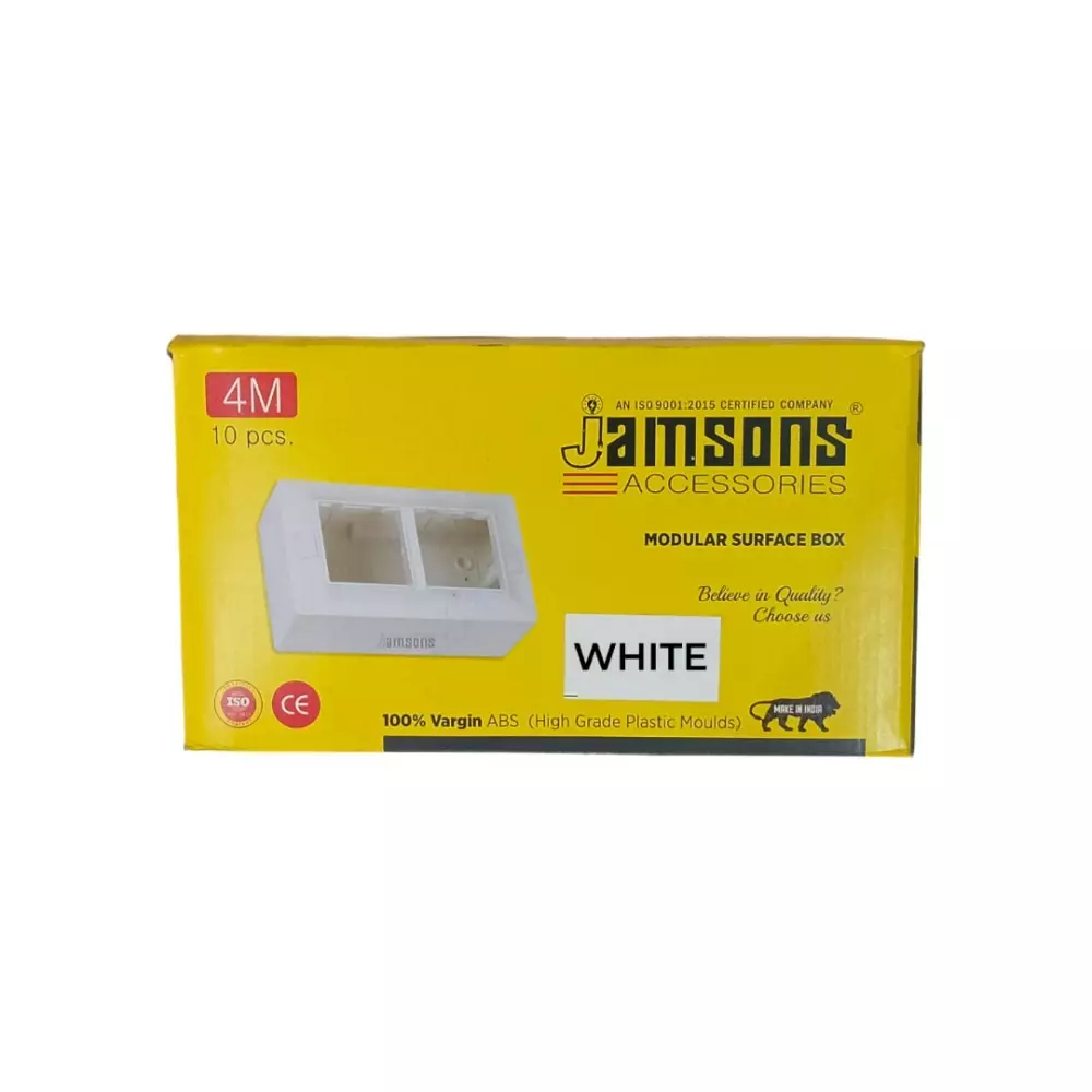 JAMSONS Surface Box with Plate 4 Module Vargin ABS White Color, JM-057 (Pack of 10)
