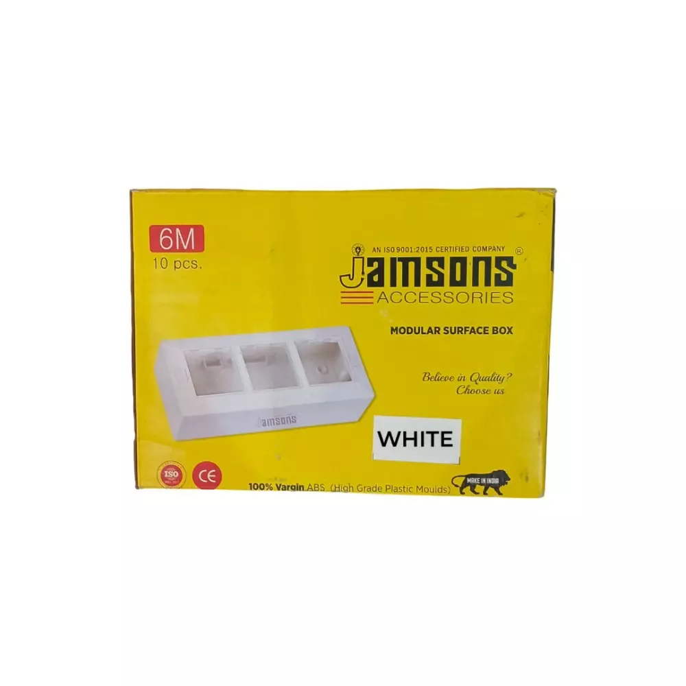 JAMSONS Surface Box with Plate 6 Module Vargin ABS White Color, JM-058 (Pack of 10)