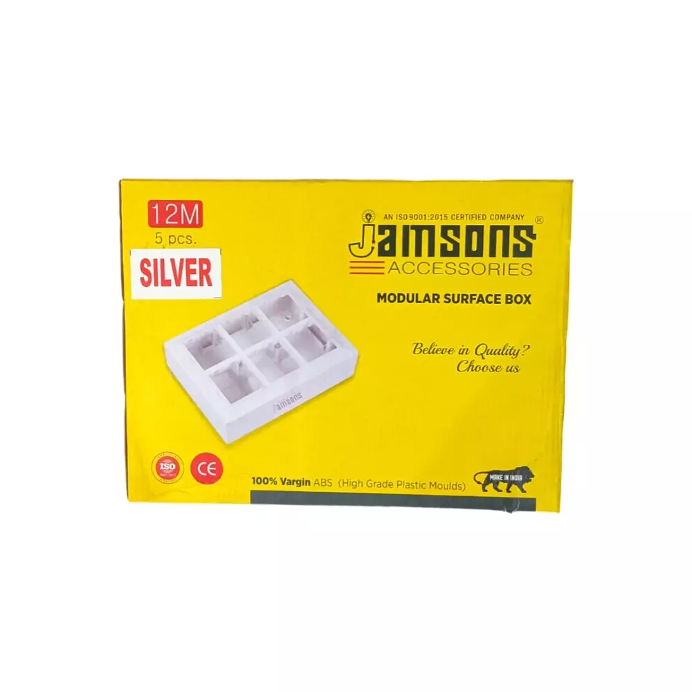 JAMSONS Surface Box With Silver Line Plate 12 Module 6 Way Vargin ABS White, JM-062 (Pack of 5 Pcs)