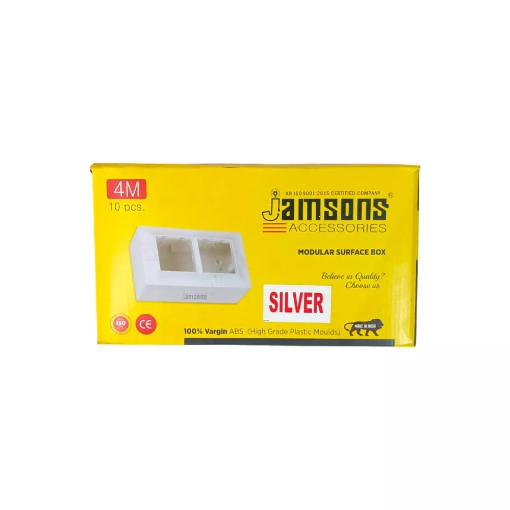 JAMSONS Surface Box with Plate 4 Module Vargin ABS Silver Line Color, JM-057 (Pack of 10)