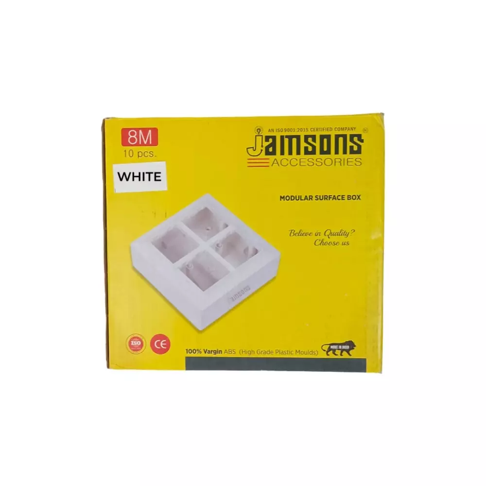 JAMSONS Surface Box with Plate 8 Module Vargin ABS White Color, JM-060 (Pack of 10)