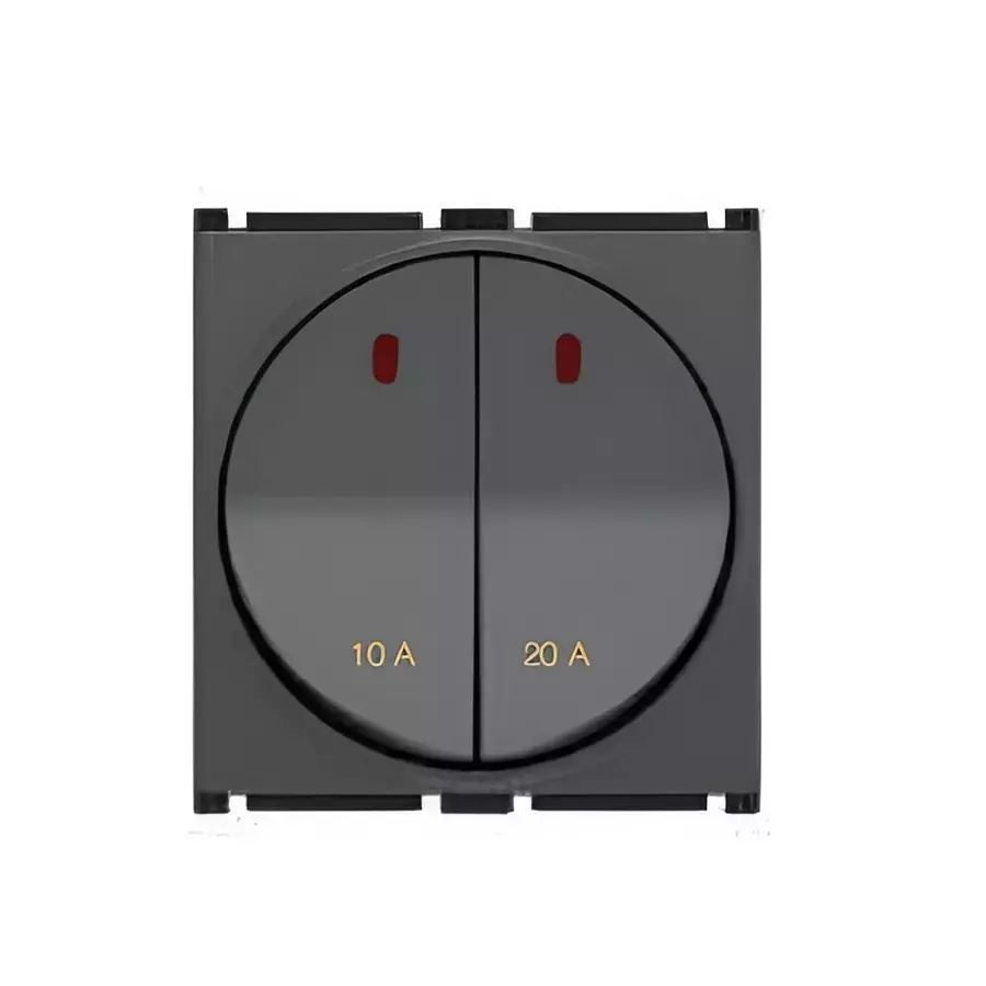 Goldmedal Modular 2 Switch with LED Indicator 10 & 20 Amp 1 Way 2 M Carbon Grey, 182624