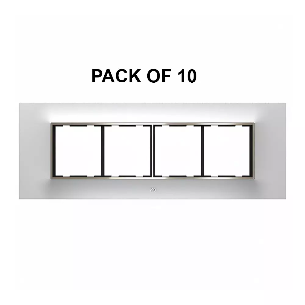 K9 Euro Cover Plate With Base Frame Chromeline 8 Module (Horizontal) White, 9175 (Pack of 10)