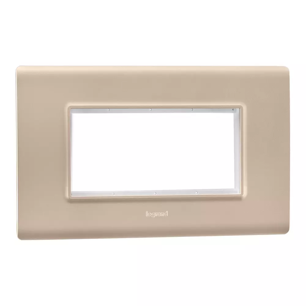 Legrand Cover Plate with Support Frame Allzy Aluminium Champagne 4 Module, 6813 47 (Pack of 10)