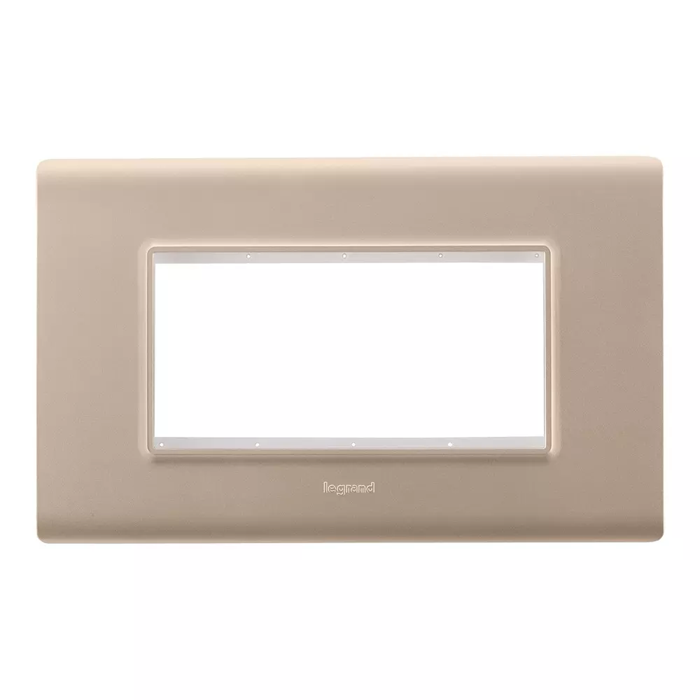 Legrand Cover Plate with Support Frame Allzy Aluminium Champagne 4 Module, 6813 47 (Pack of 10)