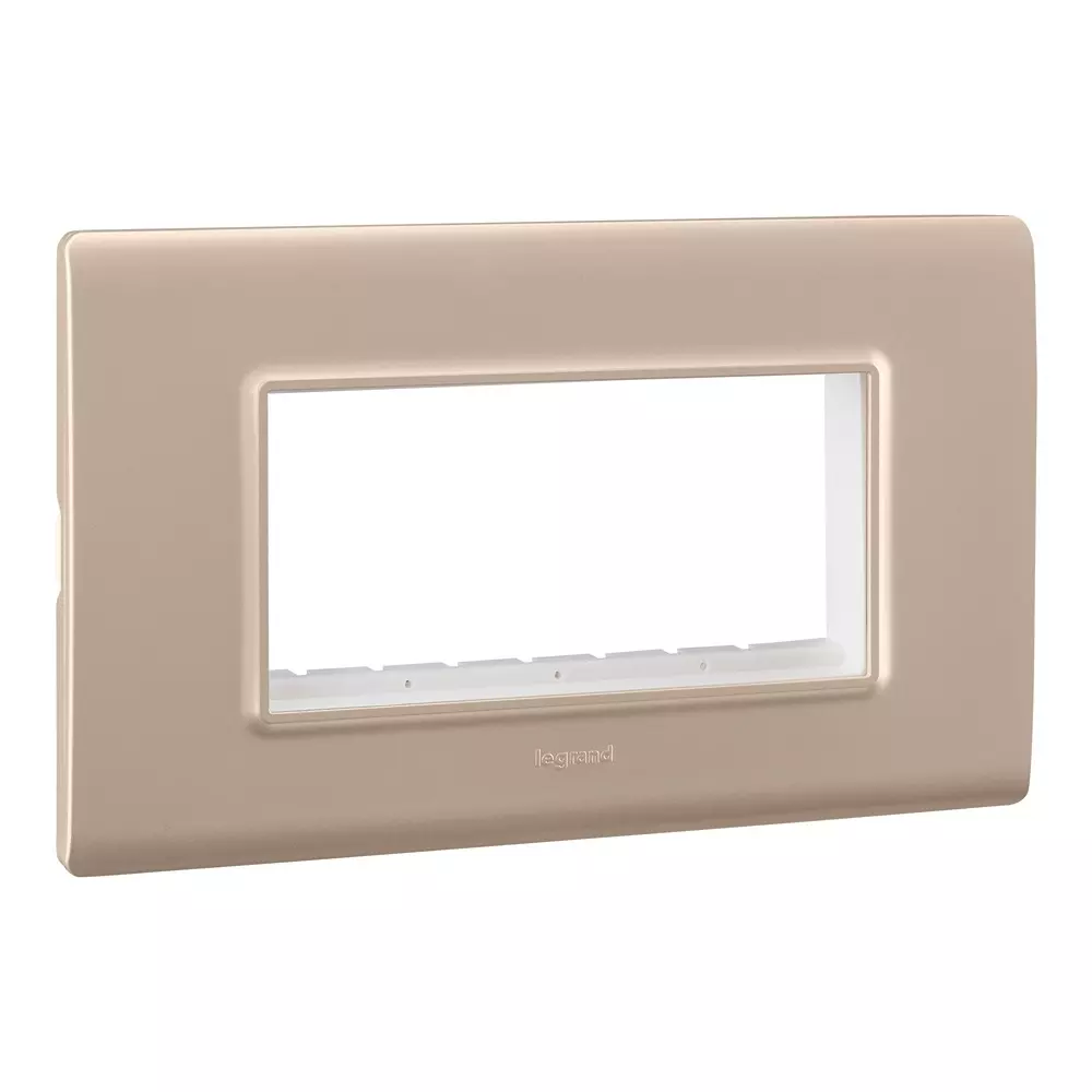 Legrand Cover Plate with Support Frame Allzy Aluminium Champagne 4 Module, 6813 47 (Pack of 10)