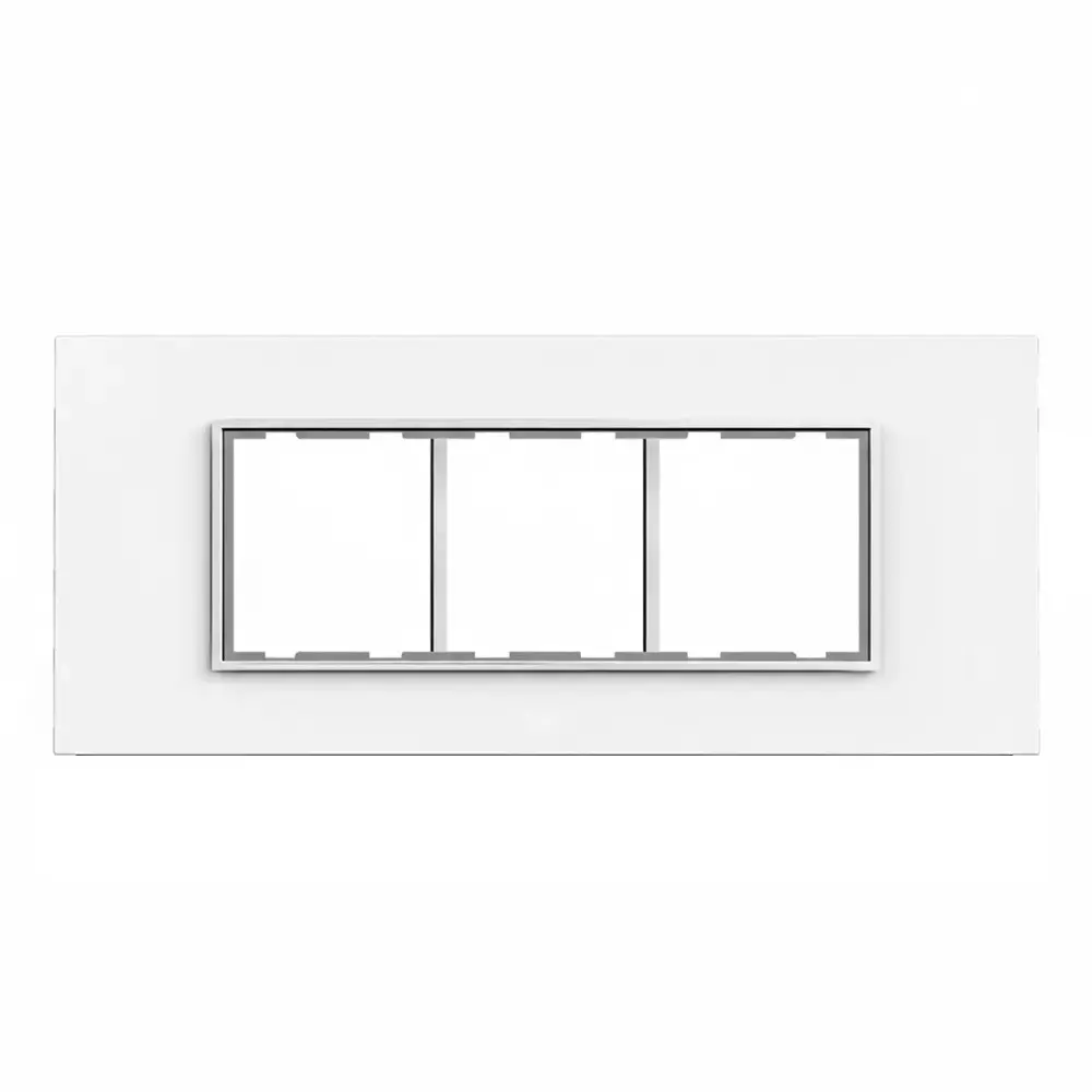 K9 Euro Cover Plate With Base Frame Silver Border Prism 6 Module White, 9525 (Pack of 10)