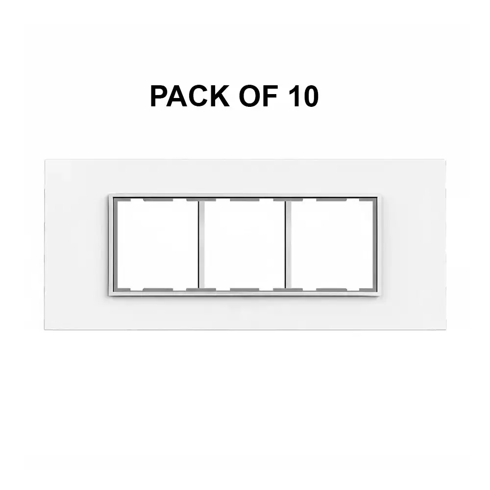K9 Euro Cover Plate With Base Frame Silver Border Prism 6 Module White, 9525 (Pack of 10)