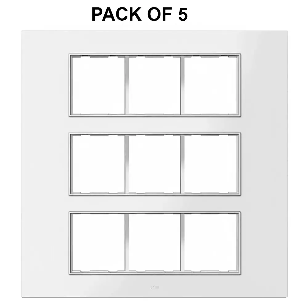 K9 Euro Cover Plate With Base Frame Silver Border Prism 18 Module White, 9530 (Pack of 5)