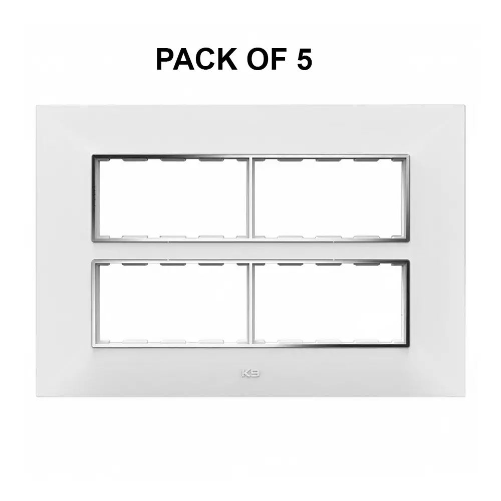K9 Euro Cover Plate With Base Frame I-Wood Chrome 12 Module (Square) White, 9509 (Pack of 5)