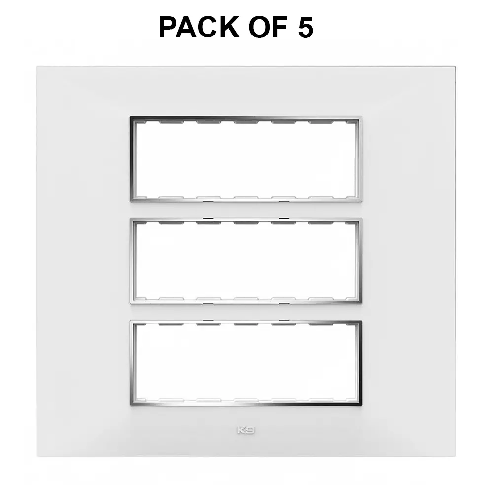 K9 Euro Cover Plate With Base Frame I-Wood Chrome 18 Module White, 9511 (Pack of 5)