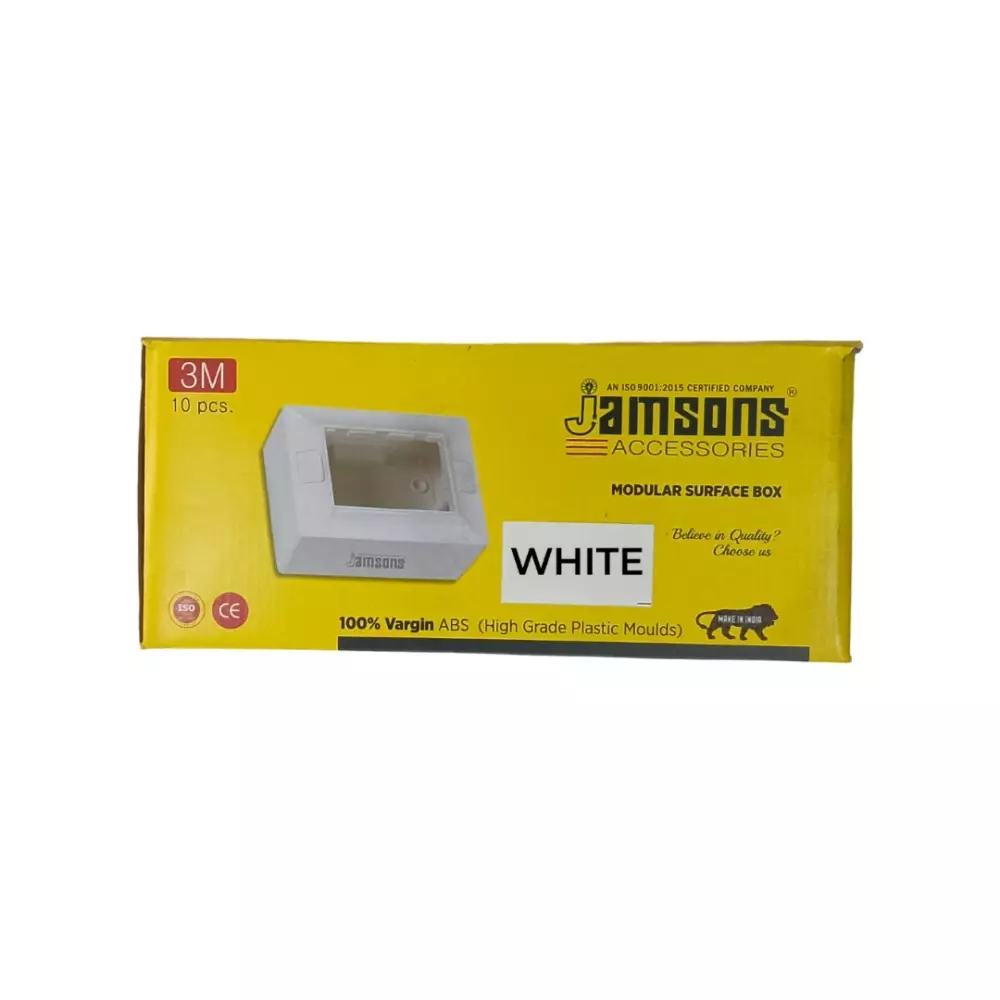 JAMSONS Surface Box with Plate 3 Module Vargin ABS White Color, JM-056 (Pack of 10)
