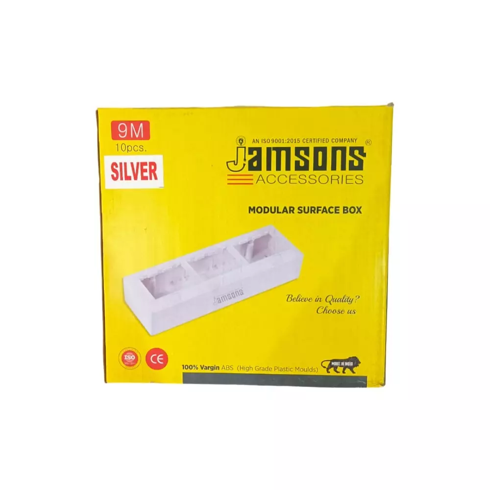 JAMSONS Surface Box with Plate 9 Module Vargin ABS Silver Line Color, JM-061 (Pack of 10)