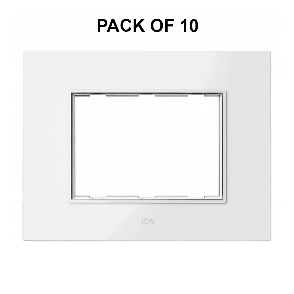 K9 Euro Cover Plate With Base Frame Silver Border Prism 3 Module White, 9523 (Pack of 10)