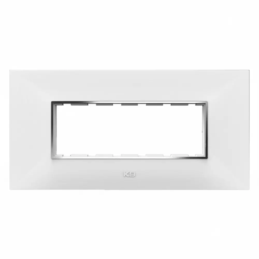 K9 Euro Cover Plate With Base Frame I-Wood Chrome 6 Module White, 9505 (Pack of 10)