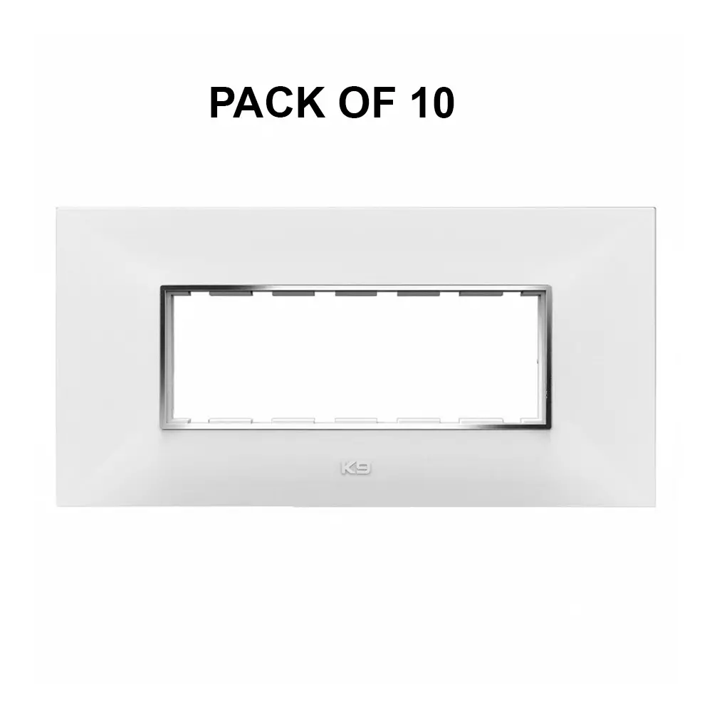 K9 Euro Cover Plate With Base Frame I-Wood Chrome 6 Module White, 9505 (Pack of 10)